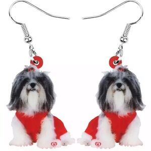 Shih Tzu Christmas Earrings Red Dog Santa Gift